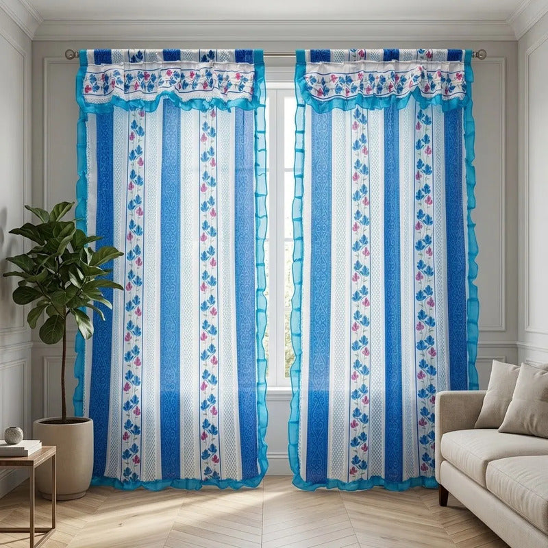 Cortinas Estampadas Para Ventana Con Forro Interior 2.9x2m Azul Acero
