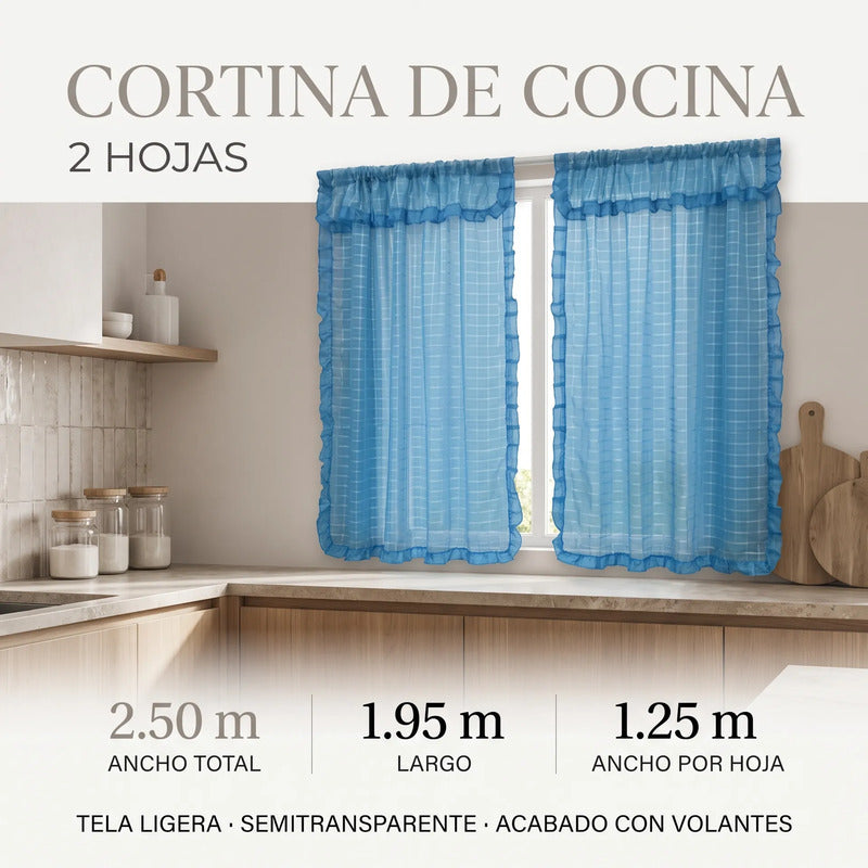 Juego De Cortinas 2 Paneles 2.50x1.95 De Ventana Transparent Celeste
