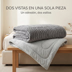 Edredón Matrimonial Acolchado Doble Vista Textura Térmica Gris Piel De Conejo