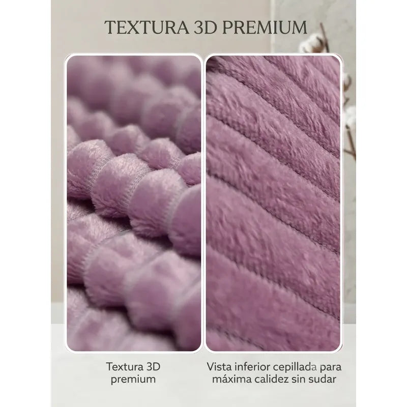 Cobertor Frazada Matrimonial Ligera Super Suave Y Calientita Rayado 700 G Lila