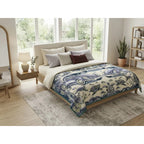 Colcha De Hilo Jacquard Leonora Premium Matrimonial Amplia Azul Acero Ban Azul/turquesa