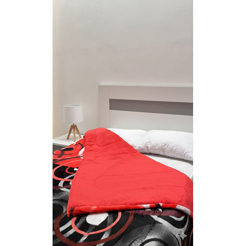 Cobertor Borrega Amanecer | Matrimonial, Suave Y Acolchado Aros Rojos Rojo