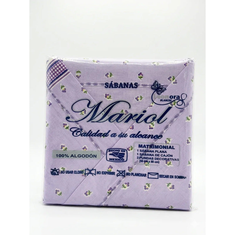 Juego De Sabana Matrimonial 100% Algodón Suaves Y Frescas Lila Mini Flor Morada