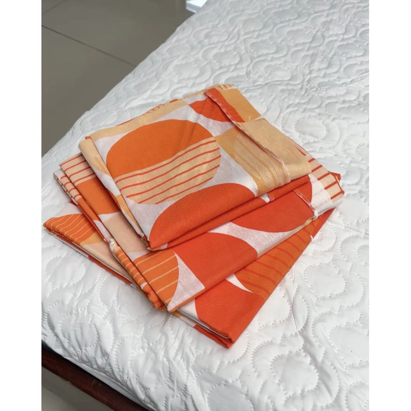 Juego De Sabana Matrimonial 100% Algodón Suaves Y Frescas Coral Circular Naranja