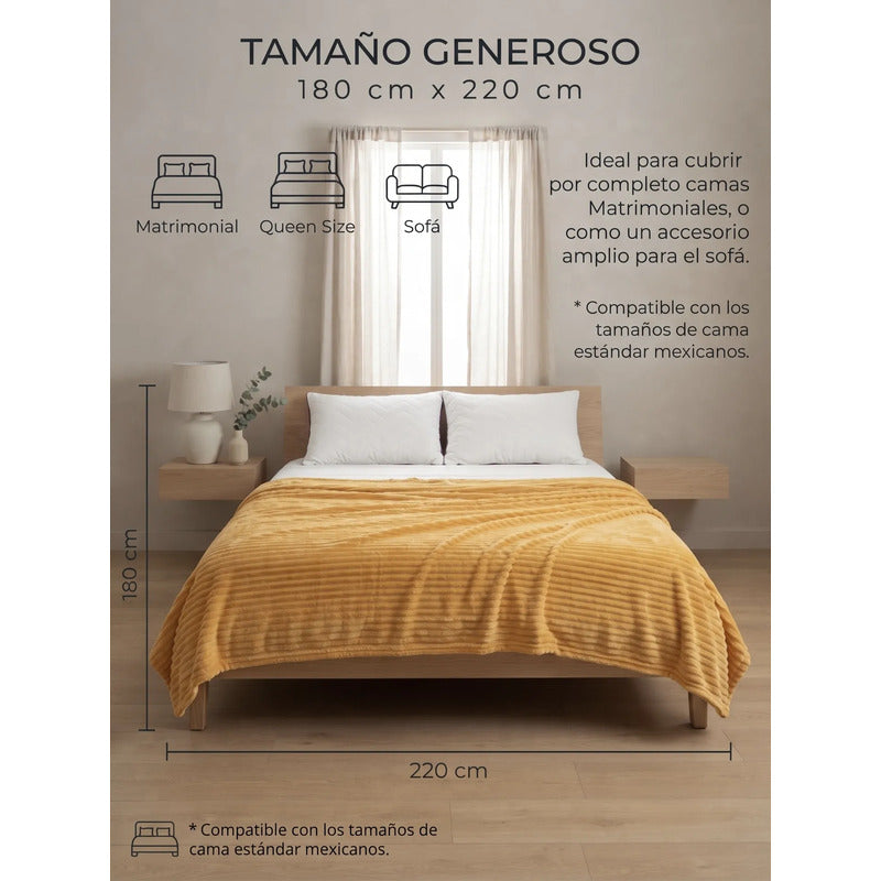 Cobertor Frazada Matrimonial Ligera Super Suave Y Calientita Rayado 700 G Mostaza
