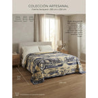Colcha De Hilo Jacquard Leonora Premium Matrimonial Amplia Violeta Oscuro Ban Morado/beige