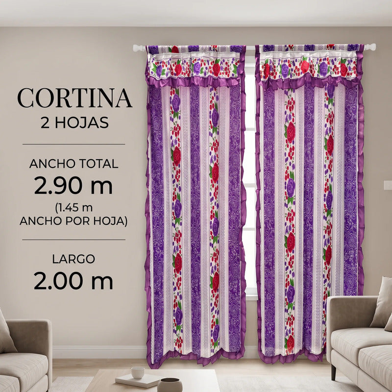 Cortinas Estampadas Para Ventana Con Forro Interior 2.9x2m Violeta