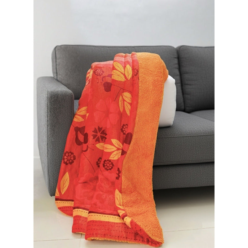 Cobertor Borrega Amanecer | Matrimonial, Suave Y Acolchado Dinosaurio Azul Naranja Oscuro