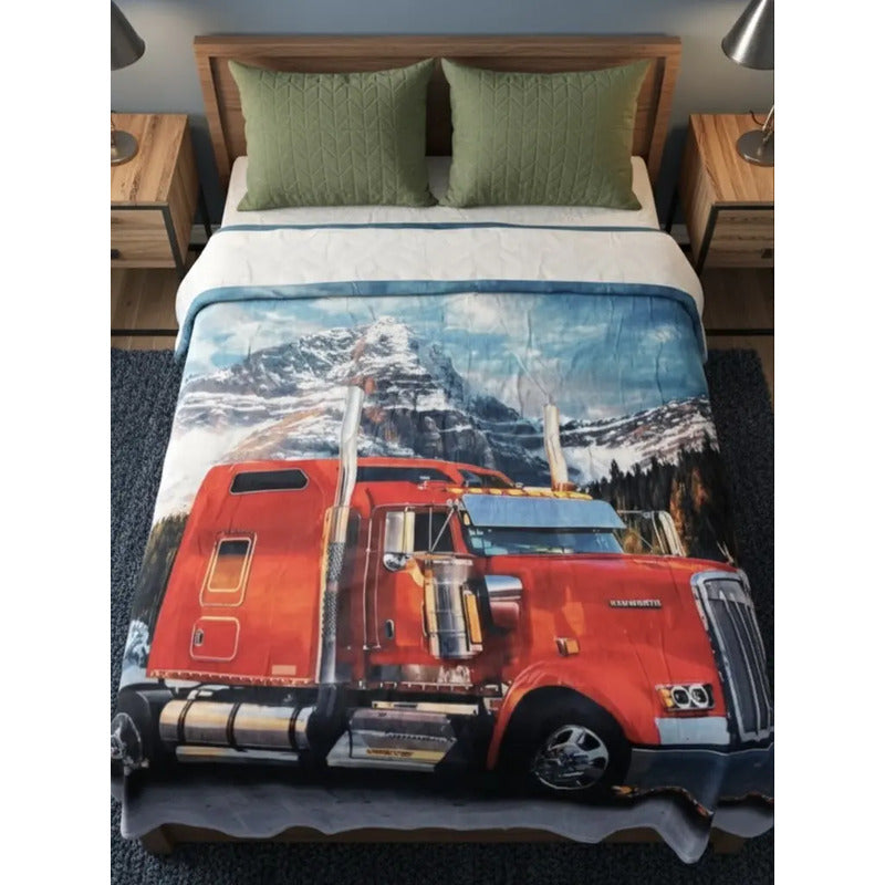 Frazada Providencia Matrimonial Super Calientita Tráiler Cielo Azul Terracota
