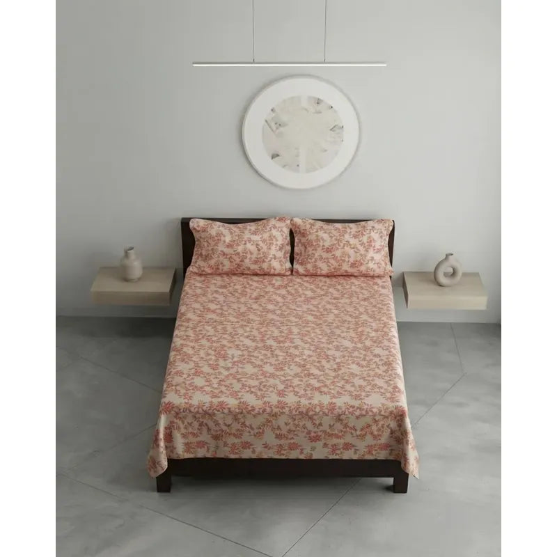 Juego De Sabanas Franela Mariol 100% Algodón Matrimonial Coral Claro Floresta Naranja