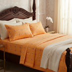 Juego De Sabanas Franela Mariol 100% Algodón Matrimonial Naranja Acapulco Naranja