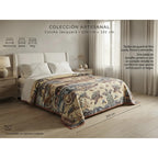 Colcha De Hilo Jacquard Leonora Premium Matrimonial Amplia Coral Ban Coral/azul