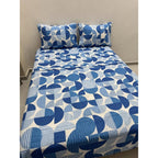Juego De Sabana Matrimonial 100% Algodón Suaves Y Frescas Azul Circular Azul