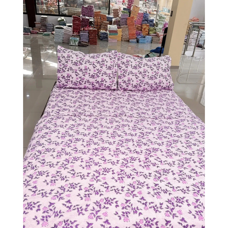 Juego De Sabanas Franela Mariol 100% Algodón Matrimonial Lila Floresta Lila