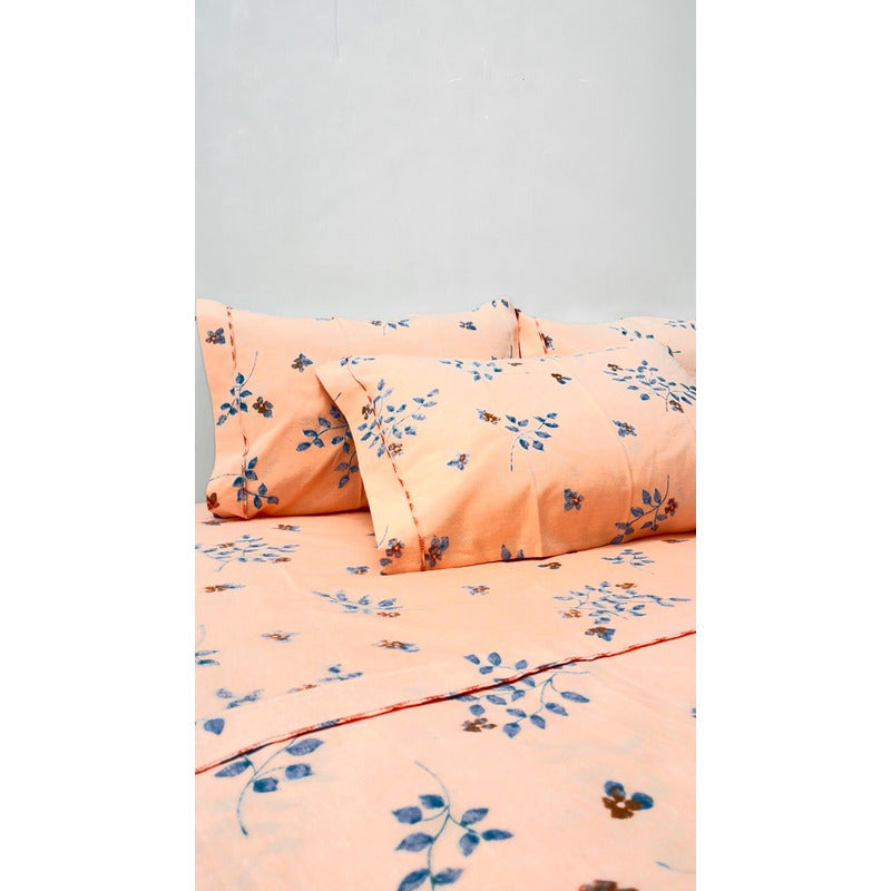 Juego De Sabanas Franela Mariol 100% Algodón King Size Coral Claro Melon Pastel