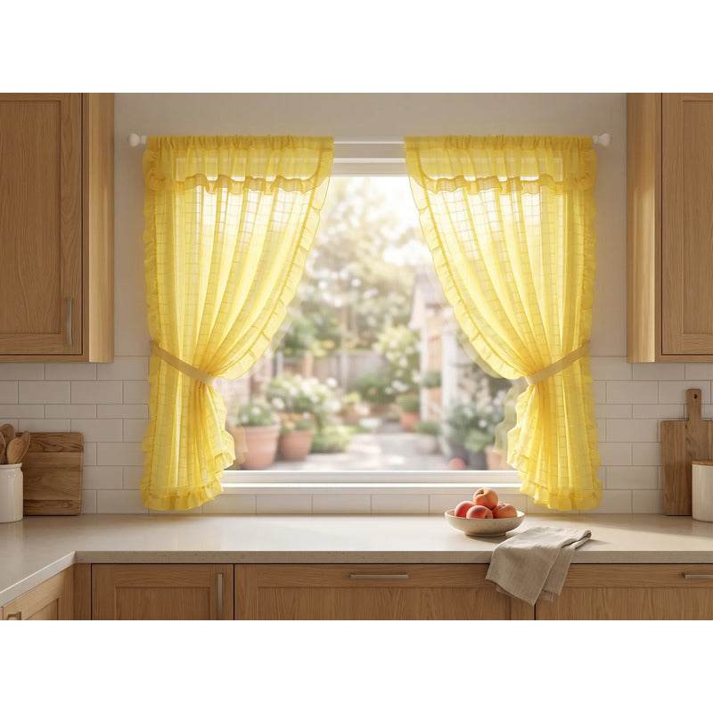 Juego De Cortinas 2 Paneles 2.50x1.95 De Ventana Transparent Amarillo