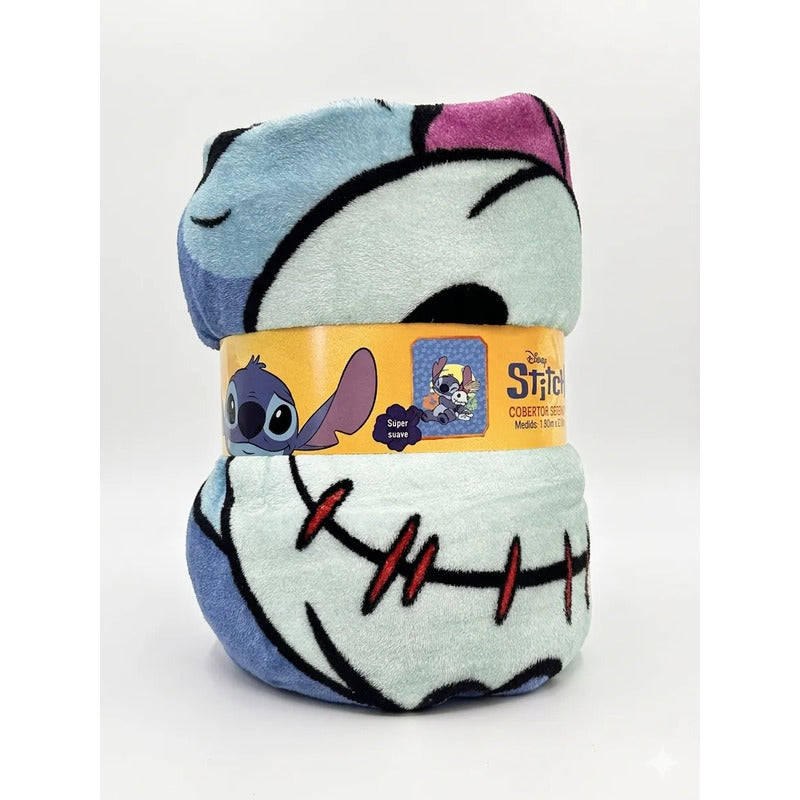 Frazada Providencia Disney Matrimonial Stitch Con Peluche Azul Acero