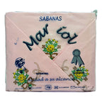 Sabana Matrimonial Lisa Bordada 100% Algodón-diseño Elegante Rosa Claro Ramito Bordado