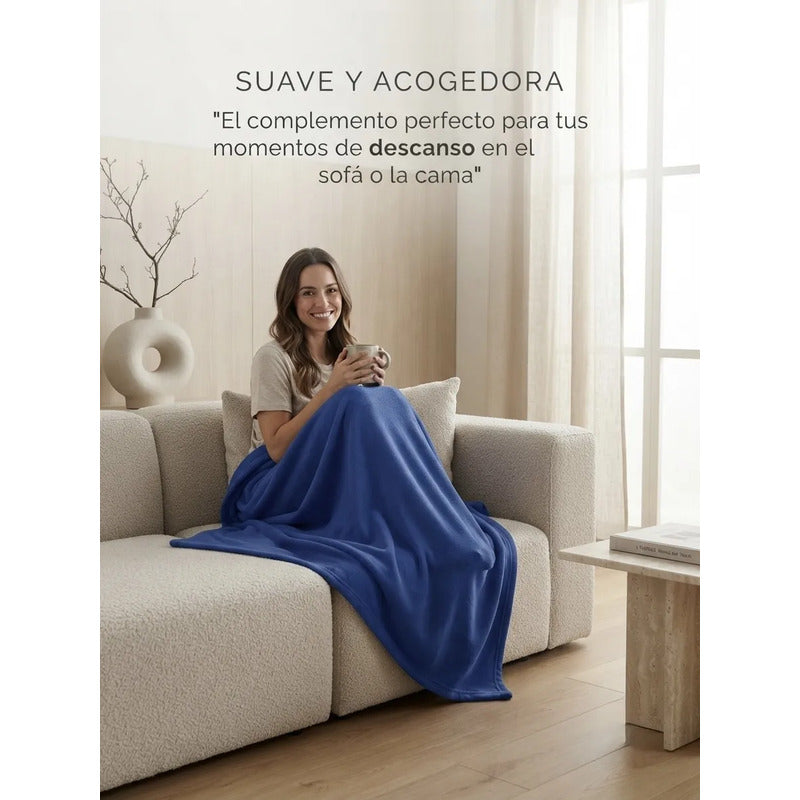 Cobertor Frazada Matrimonial Textura Durazno Lisa Calientita Azul Rey Lisa 700 G Azul