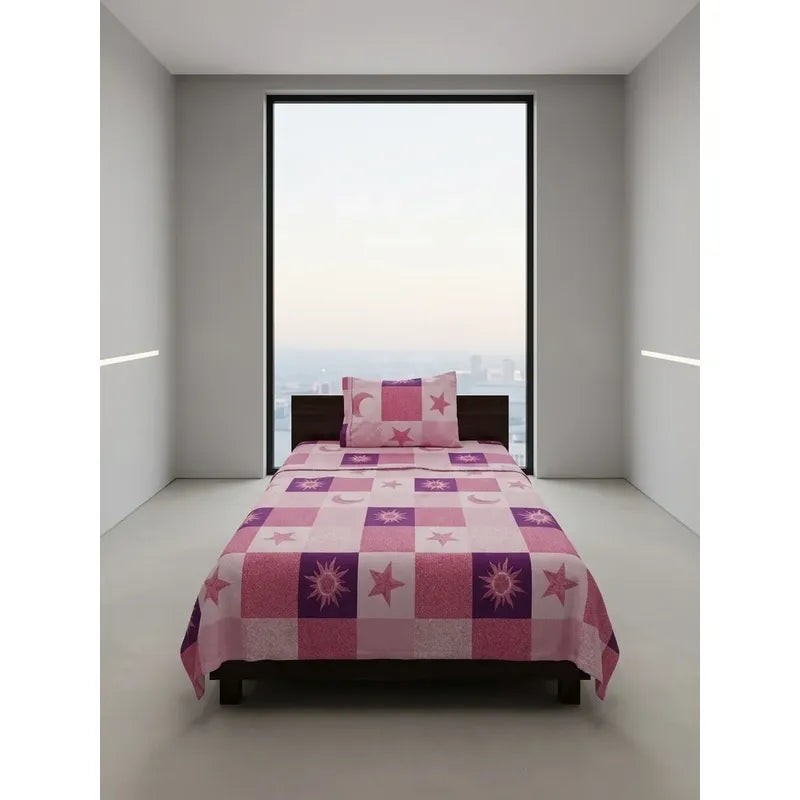 Juego De Sábana Mariol Individual 100% Algodón Premium Rosa Soy Y Estrellas Rosa