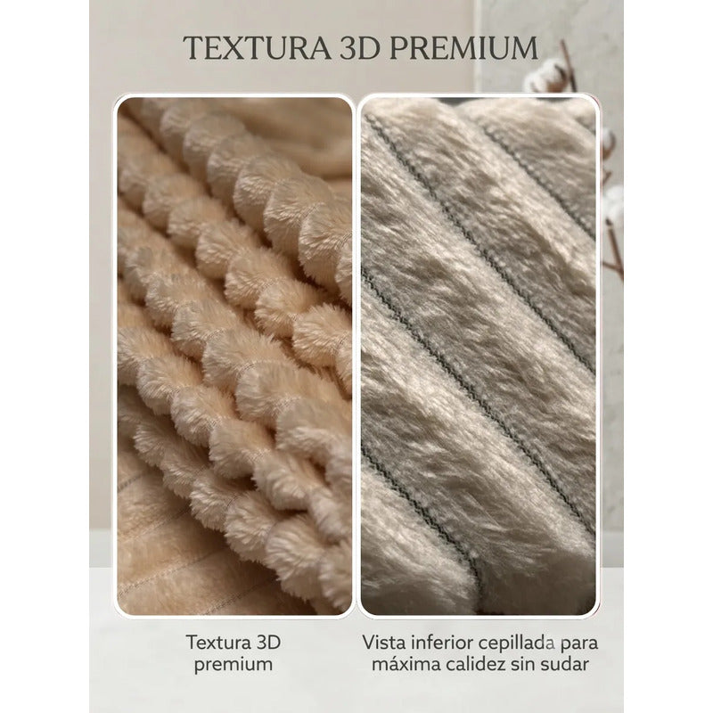 Cobertor Frazada Matrimonial Ligera Super Suave Y Calientita Rayado 700 G Beige