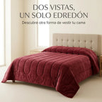 Edredón Matrimonial Acolchado Doble Vista Textura Térmica Vino Piel De Conejo