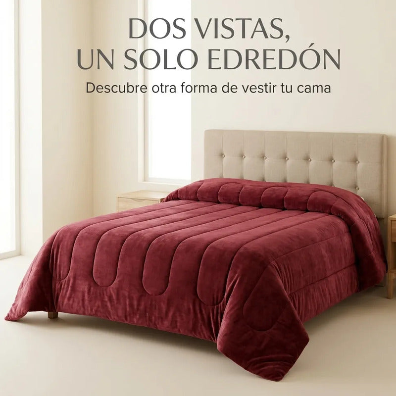 Edredón Matrimonial Acolchado Doble Vista Textura Térmica Vino Piel De Conejo