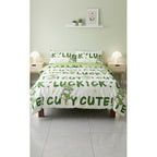 Edredón Premium Duvet Dos Vistas Matri Con Relleno Incluido Verde Corazón Monstruito Lucky Algodón Alta Densidad