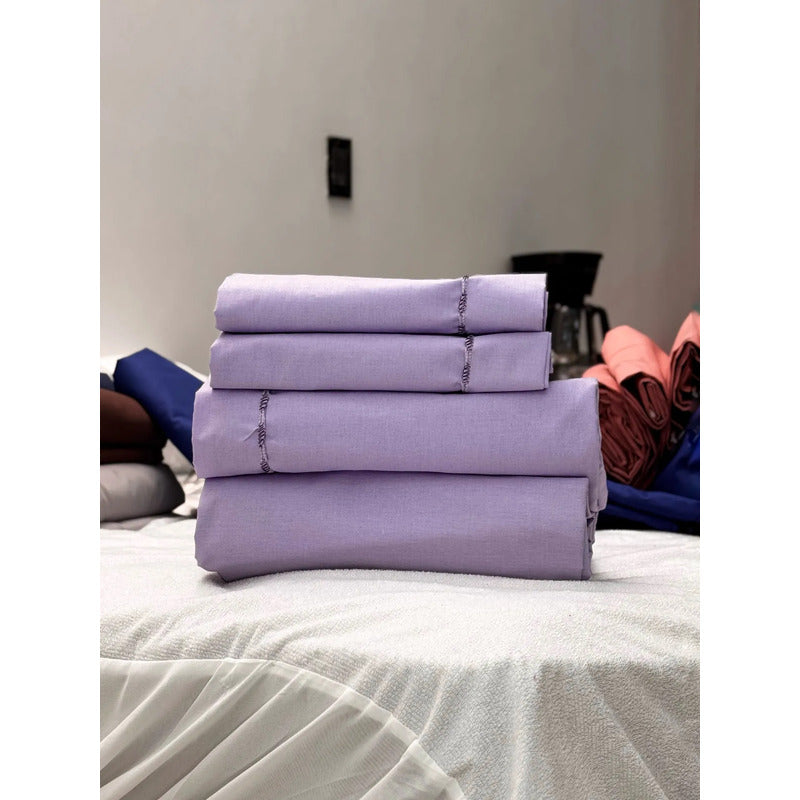 Juego De Sabanas King Size Leonora Percal Algodón 144h Lisas Lavanda Lila Liso
