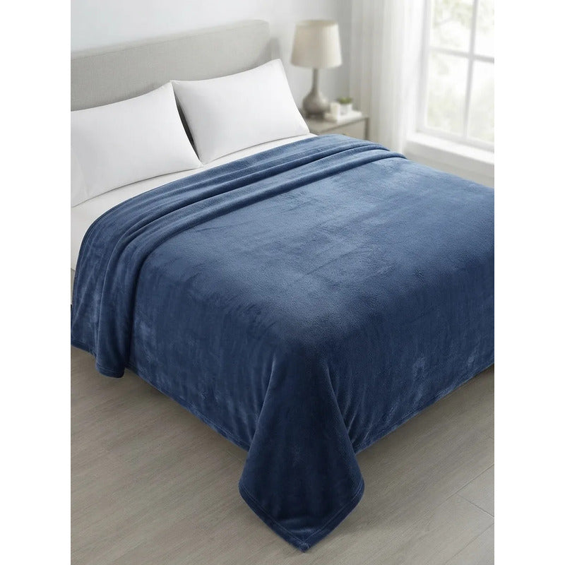 Cobertor Frazada Matrimonial Textura Durazno Lisa Calientita Azul Noche Liso 700 G Azul Oscuro