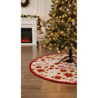 Kit Navideño: Camino De Mesa, Pie De Árbol, Fundas Y Tapete Beige Feliz Navidad