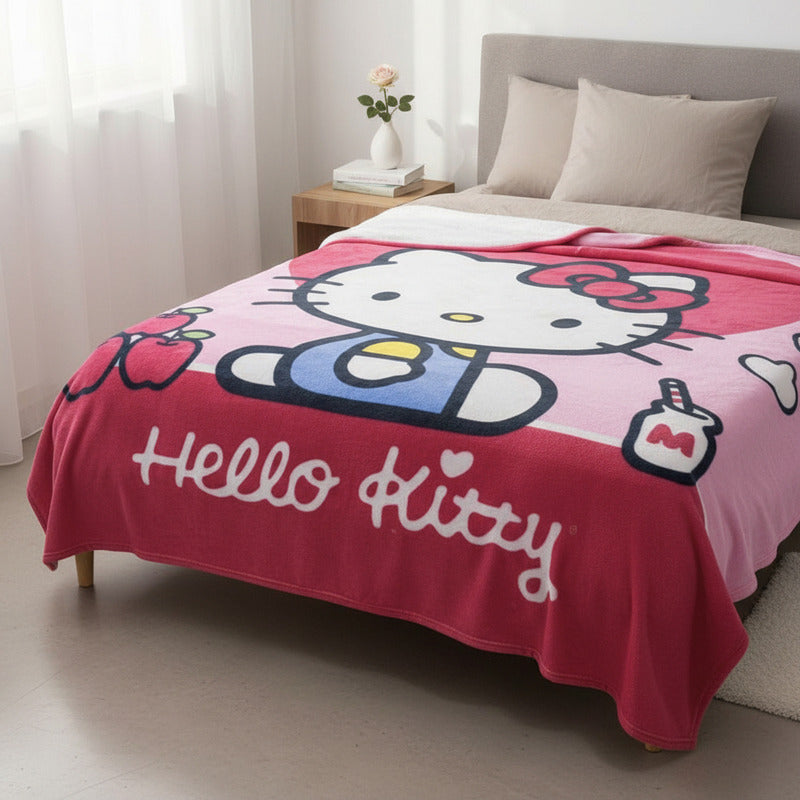 Frazada Matrimonial Super Suave Y Calientita Hello Kitty Love Rosa