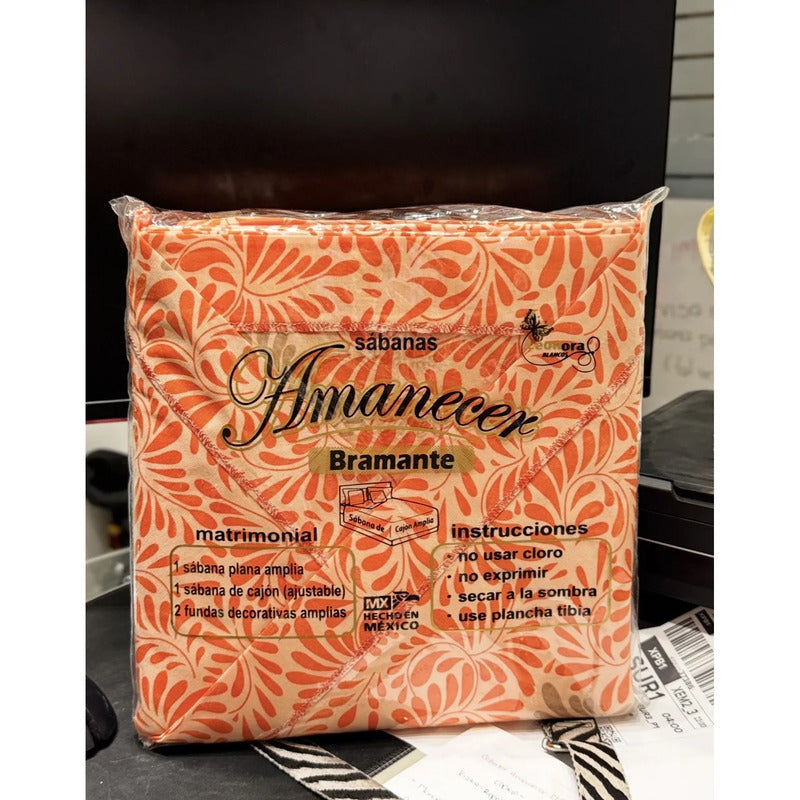 Juego Sabanas Matrimonial Amacener 100% Algodón Cajón Alto Coral Mosaico Coral