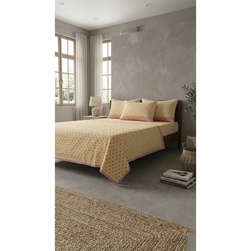 Juego De Sabanas Franela Mariol 100% Algodón King Size Amarillo Mini Flor Amarilla