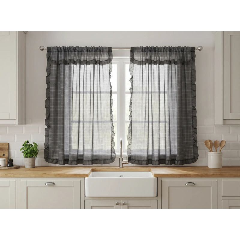 Juego De Cortinas 2 Paneles 2.50x1.95 De Ventana Transparent Gris