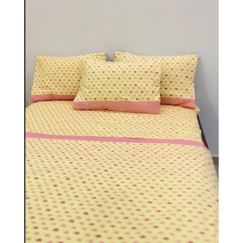 Juego De Sabanas Franela Mariol 100% Algodón King Size Amarillo Mini Flor Amarilla