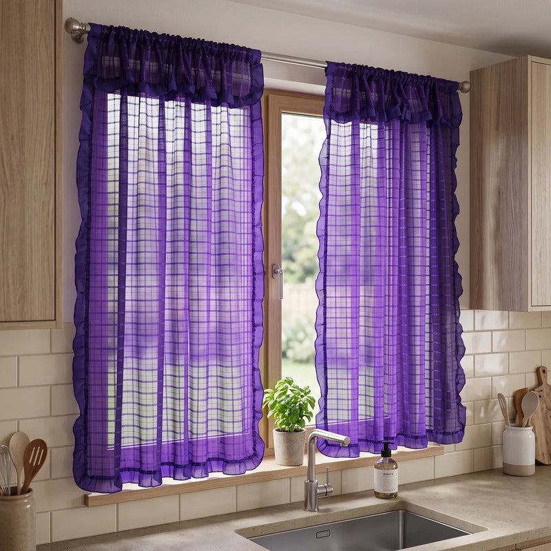 Juego De Cortinas 2 Paneles 2.50x1.95 De Ventana Transparent Violeta