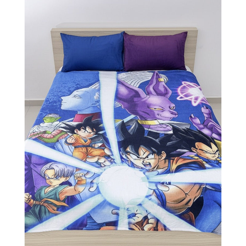 Frazada Matrimonial Super Suave Y Calientita Goku Dragon Ball Superrr Violeta Oscuro