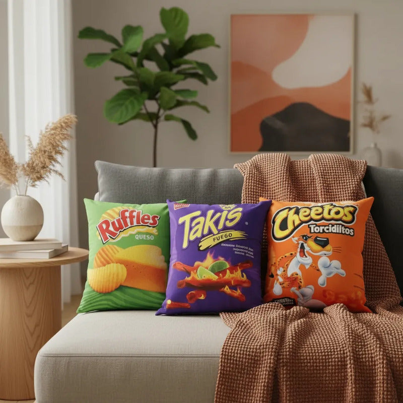 Kit De 3 Almohadas Snackpack: Chetos, Ruffles,takis,doritos) Terracota