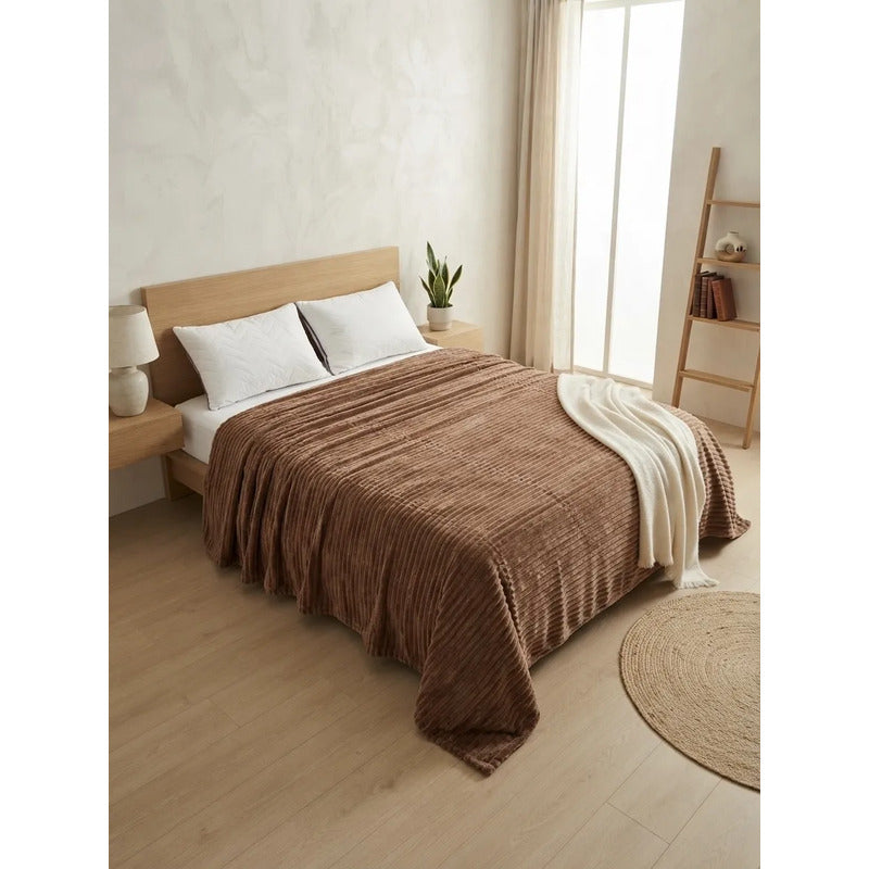 Cobertor Frazada Matrimonial Ligera Super Suave Y Calientita Rayado 700 G Chocolate