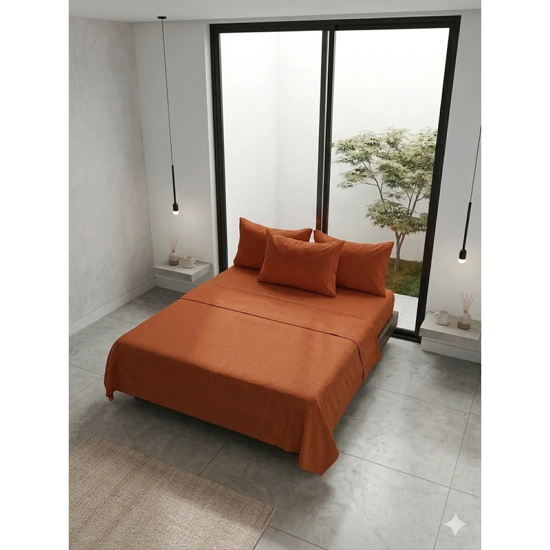 Juego De Sabanas King Size Leonora Percal Algodón 144h Lisas Naranja Oscuro Liso Shedron