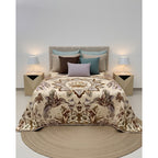 Colcha De Hilo Jacquard Leonora Premium Matrimonial Amplia Dorado Oscuro Colibrís Cafés