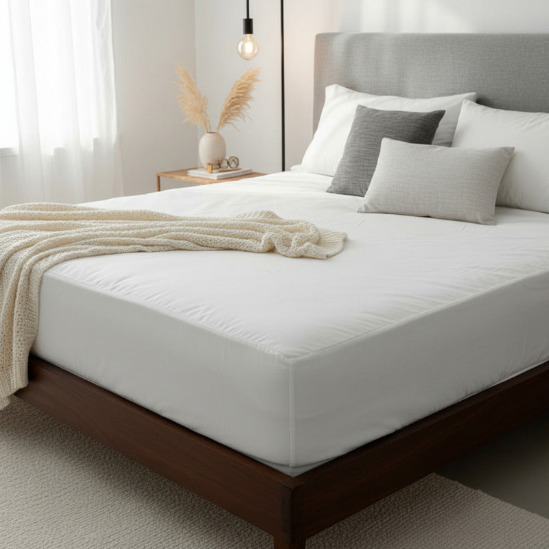 Leonora Clásico Protector Cubre King Size Blanco Blanco Liso King