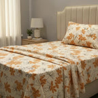 Juego De Sabanas Franela Mariol 100% Algodón Individual Naranja Floreado Naranja