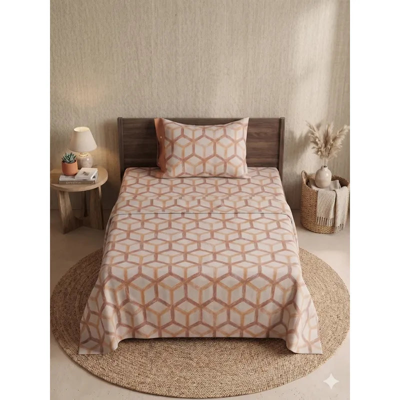 Juego De Sábana Mariol Individual 100% Algodón Premium Naranja Claro Rombo Naranja