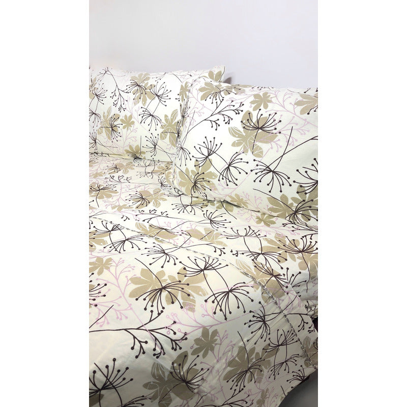 Juego De Sabanas Franela Mariol 100% Algodón Matrimonial Caqui Verde Pradera
