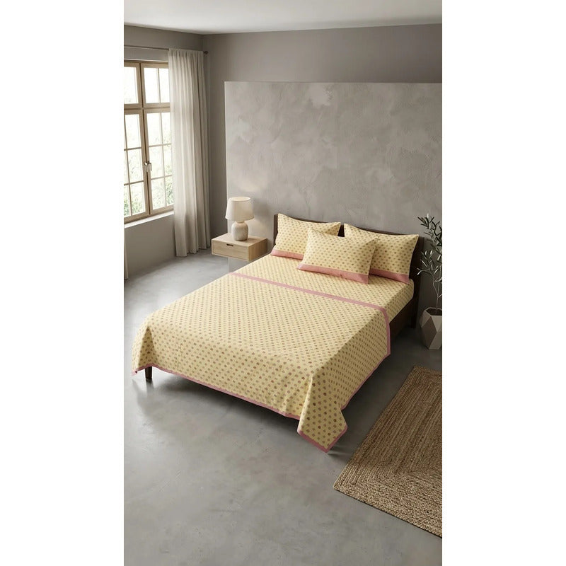 Juego De Sabanas Franela Mariol 100% Algodón King Size Amarillo Mini Flor Amarilla