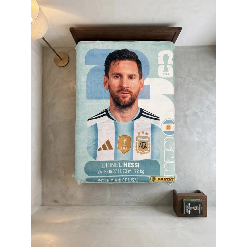 Frazada Providencia De Messi Panini Super Calientita Y Suave Messi Panini 700 G Celeste