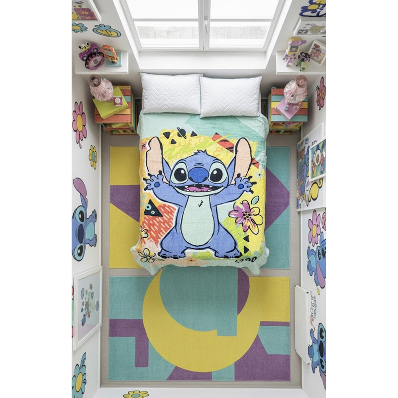 Frazada Providencia Disney Matrimonial Stitch Colorido Cian