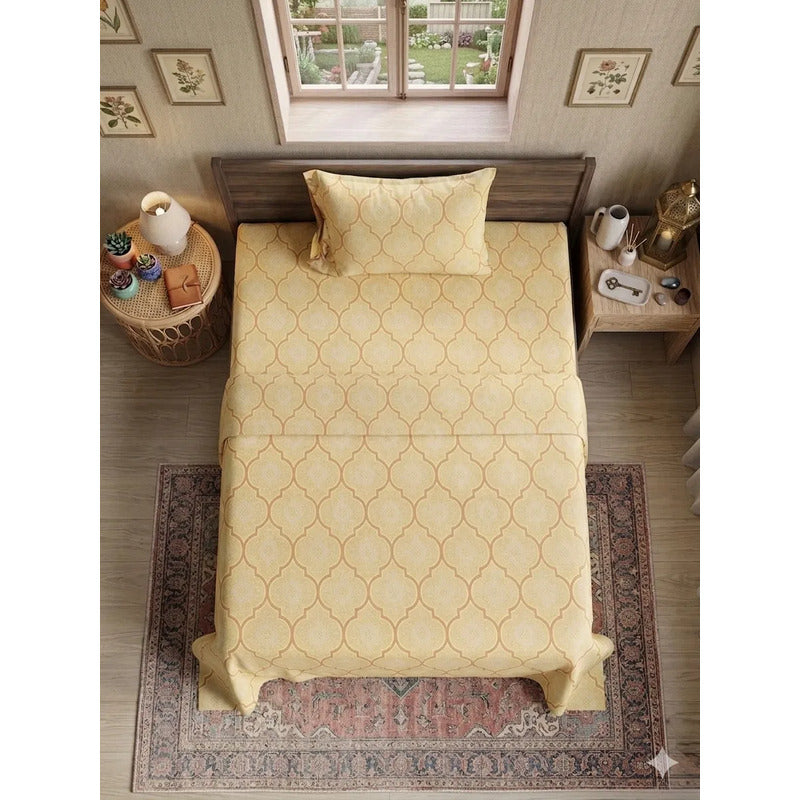Juego De Sábana Mariol Individual 100% Algodón Premium Amarillo Rombo Amarillo